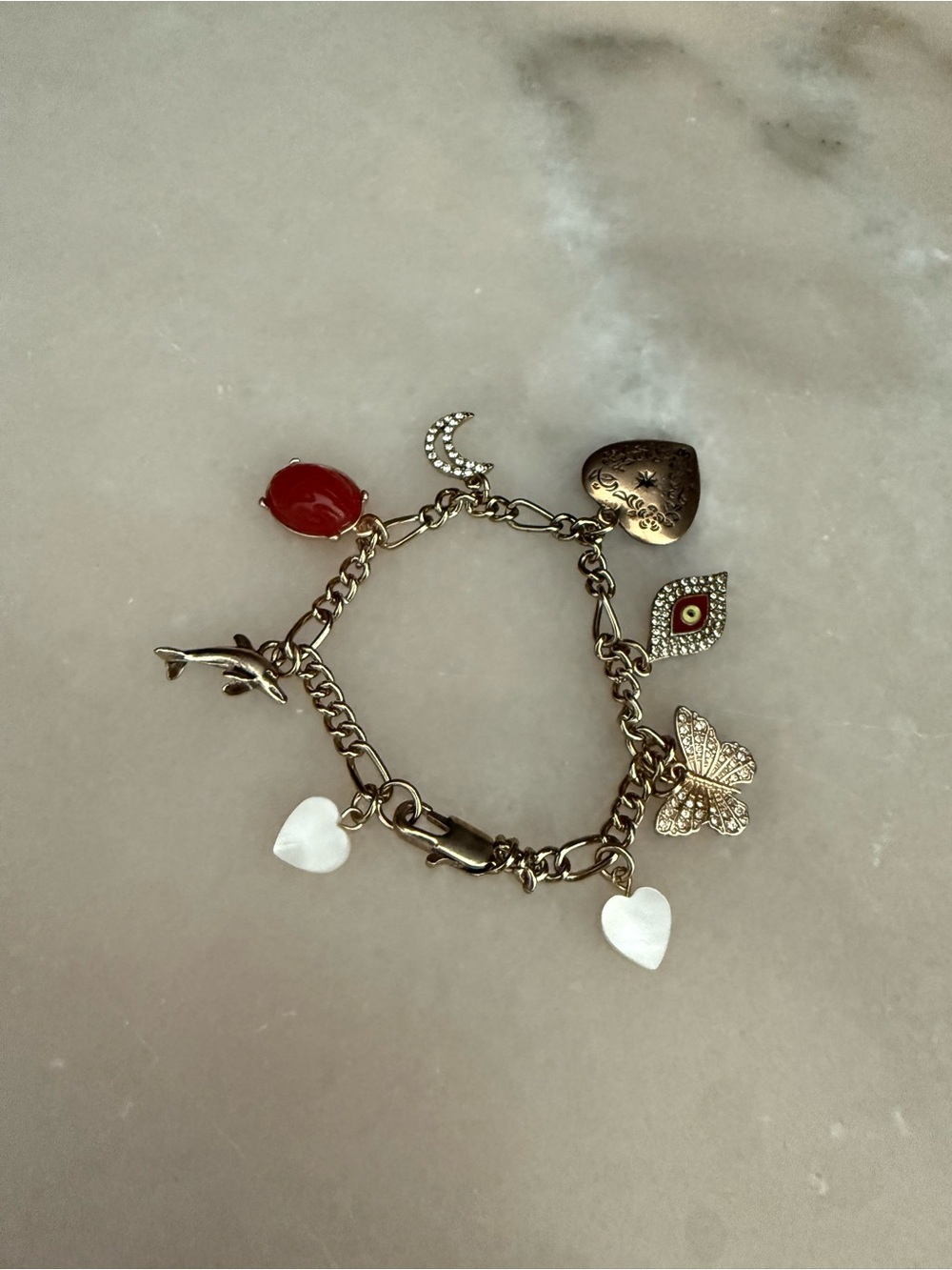 Anthropologie Charm Bracelet Hearts Butterfly Dolphin Moon